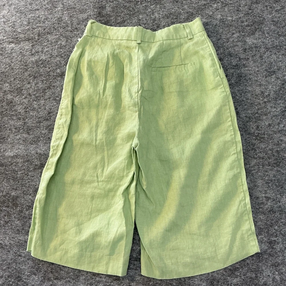 Zara Green Wide-Leg Linen Cropped Pants Size XS